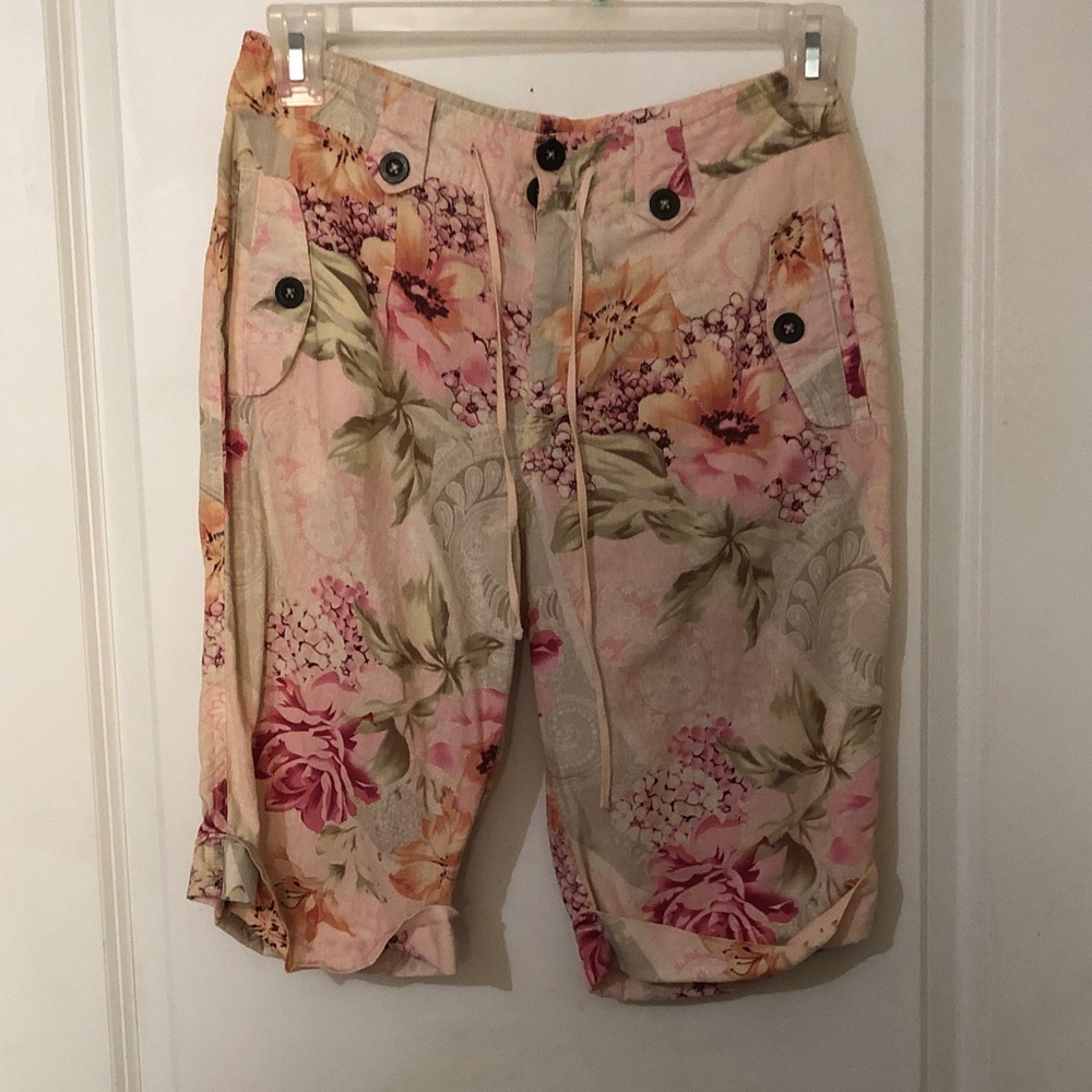 Caribbean Joe Floral Drawstring Bermuda Shorts - Pink & Green